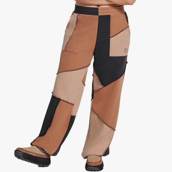 UGG Raini French Terry Piecework Pants Patchwork Brown Black Casual Sweats - Picture 2 of 16